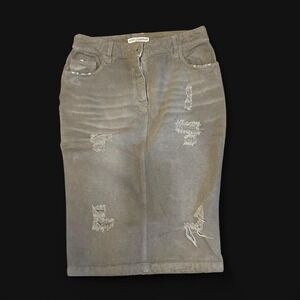 Y2K Dolce and Gabbana Gray denim midi form fitting skirt with distressing sz 0-2